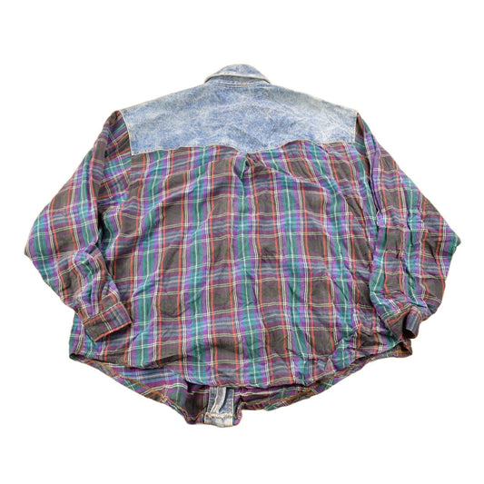 Vintage 1990s Skidz Denim Plaid Flannel Button Up Shirt Men's XL from propervintagecanada