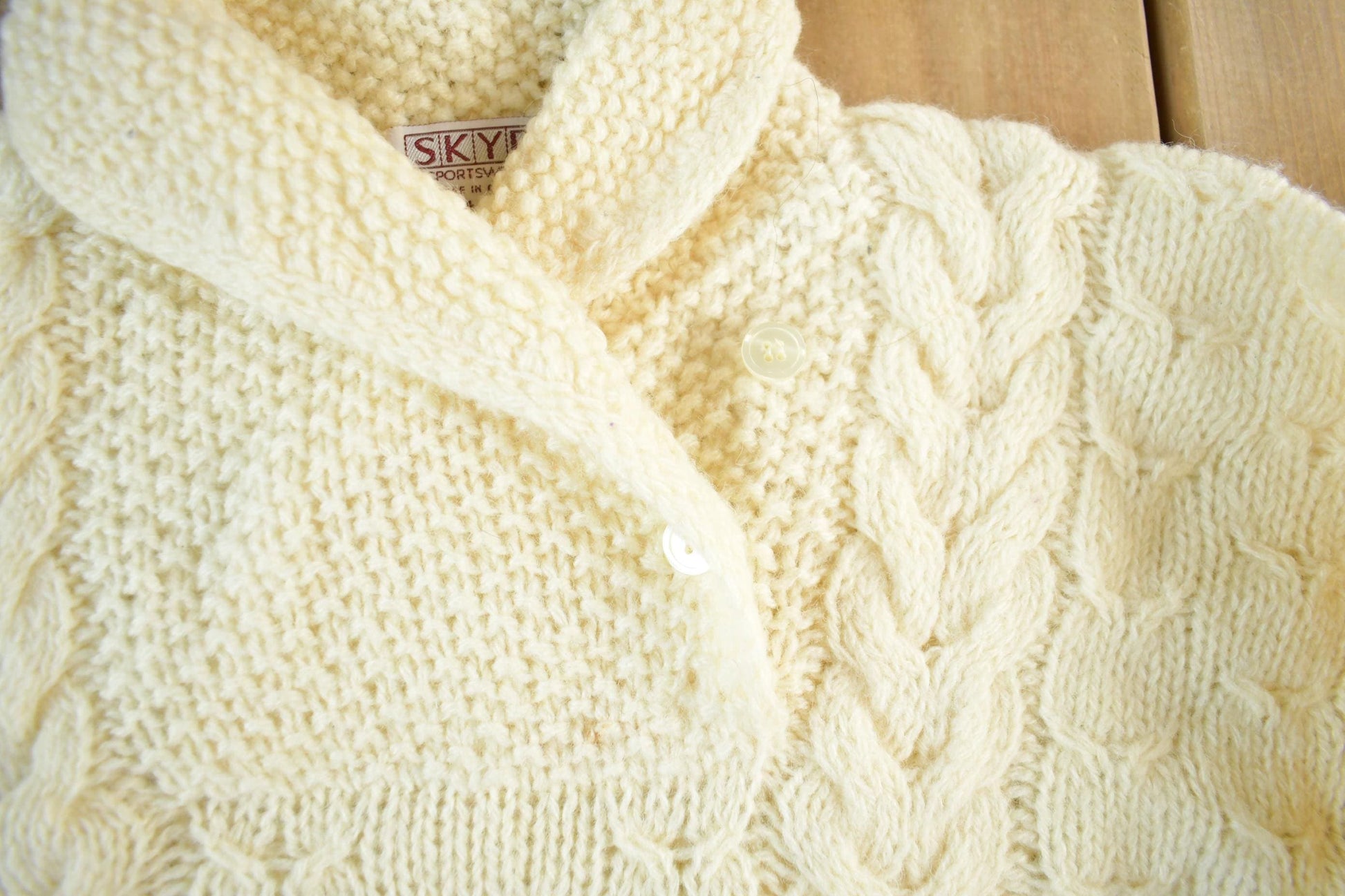 Vintage 1990s SKYR Wool Knit Shawl Collar Sweater Women's S from propervintagecanada