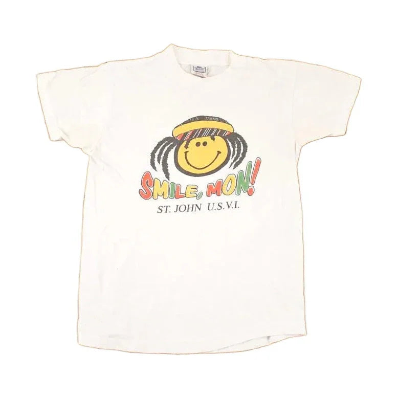 Vintage 1990s Smile Mon US Virgin Islands Souvenir Travel T-Shirt Youth M Men's Medium from propervintagecanada