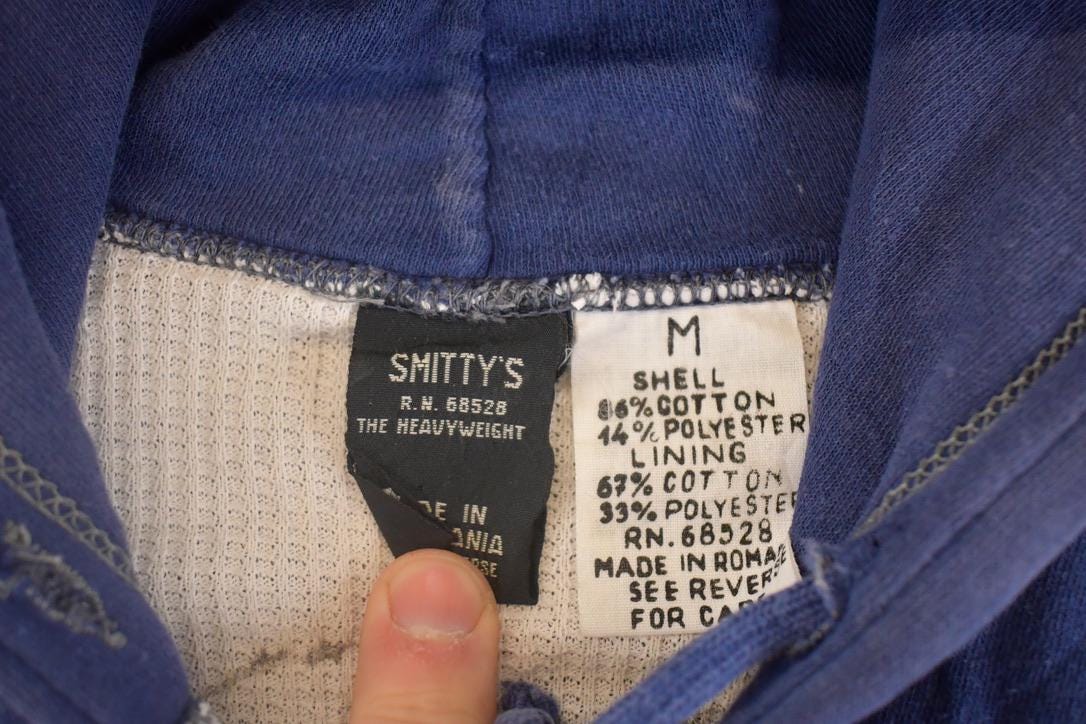 Vintage 1990s Smitty's Thermal Lined Streetwear Blank Full Zip Hoodie Sweatshirt Men's M from propervintagecanada