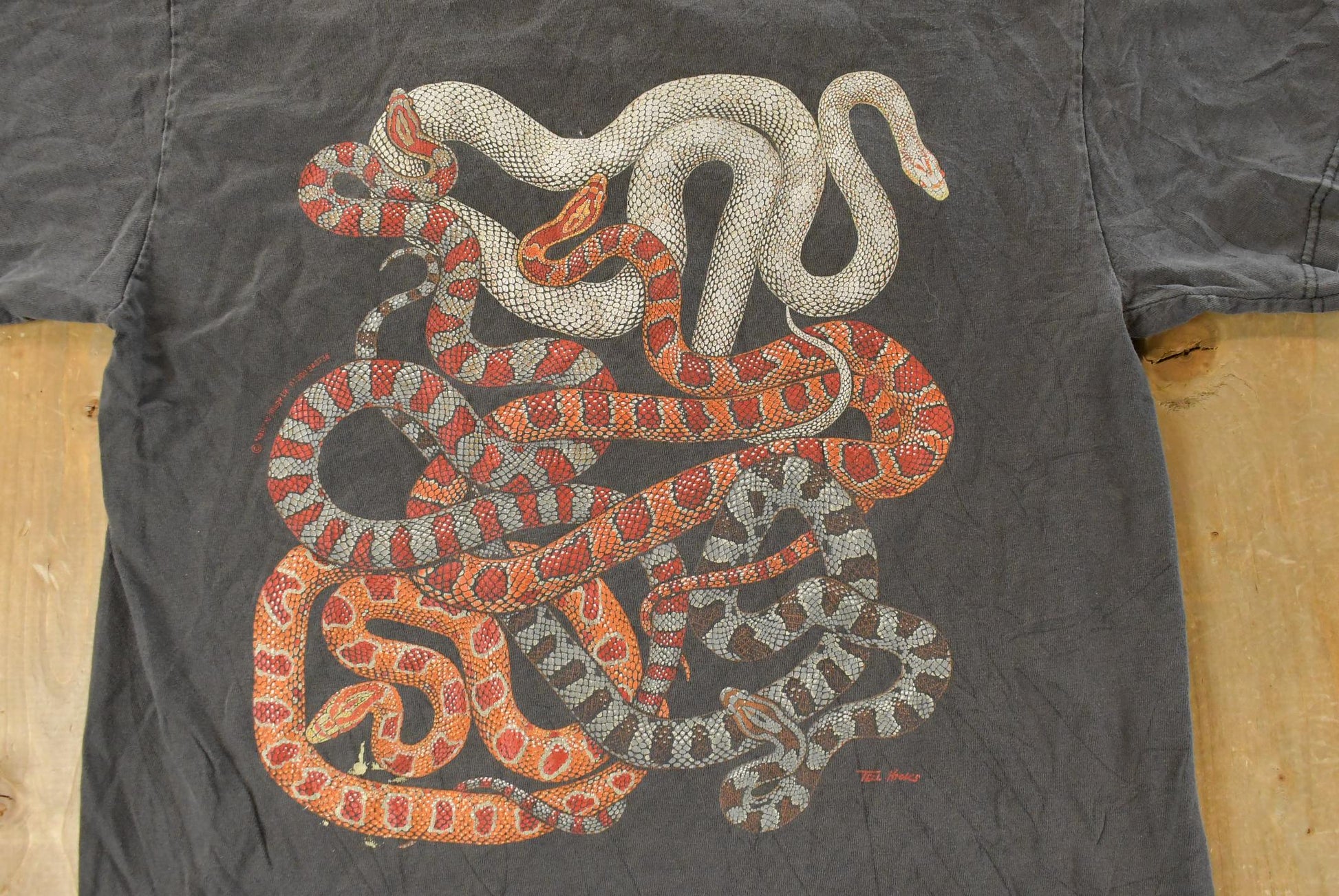 Vintage 1990s Snake Animal Theme Single Stitch Graphic T-Shirt Men's Medium / Sun Faded / Made In USA / Hanes Beefy Tee from propervintagecanada