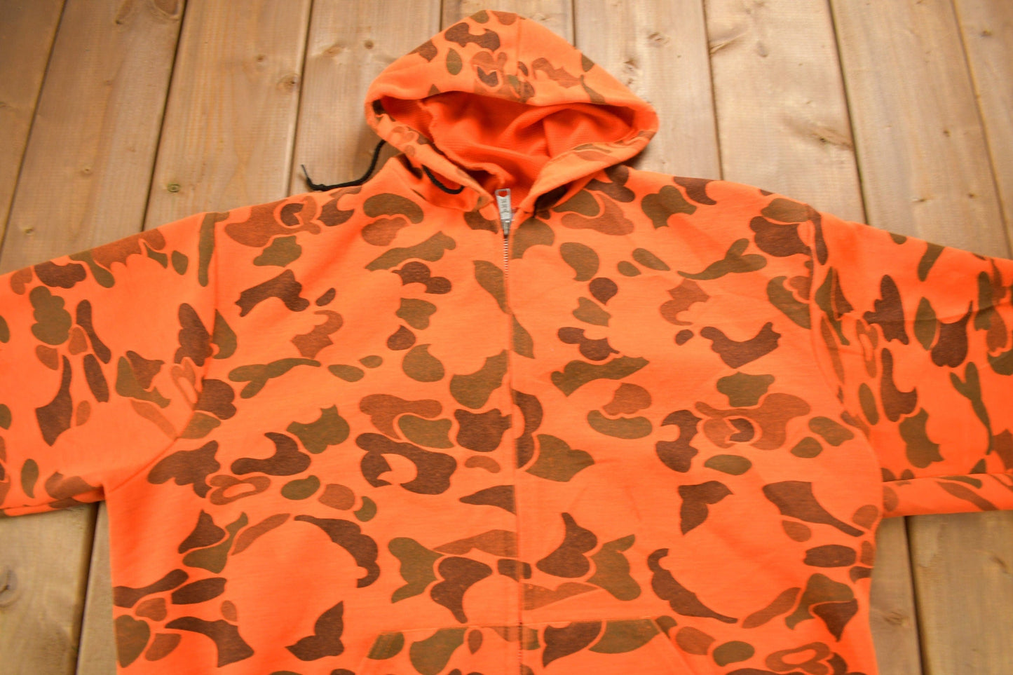 Vintage 1990s Sod King Orange Camo Graphic Hoodie Men's 2XL from propervintagecanada