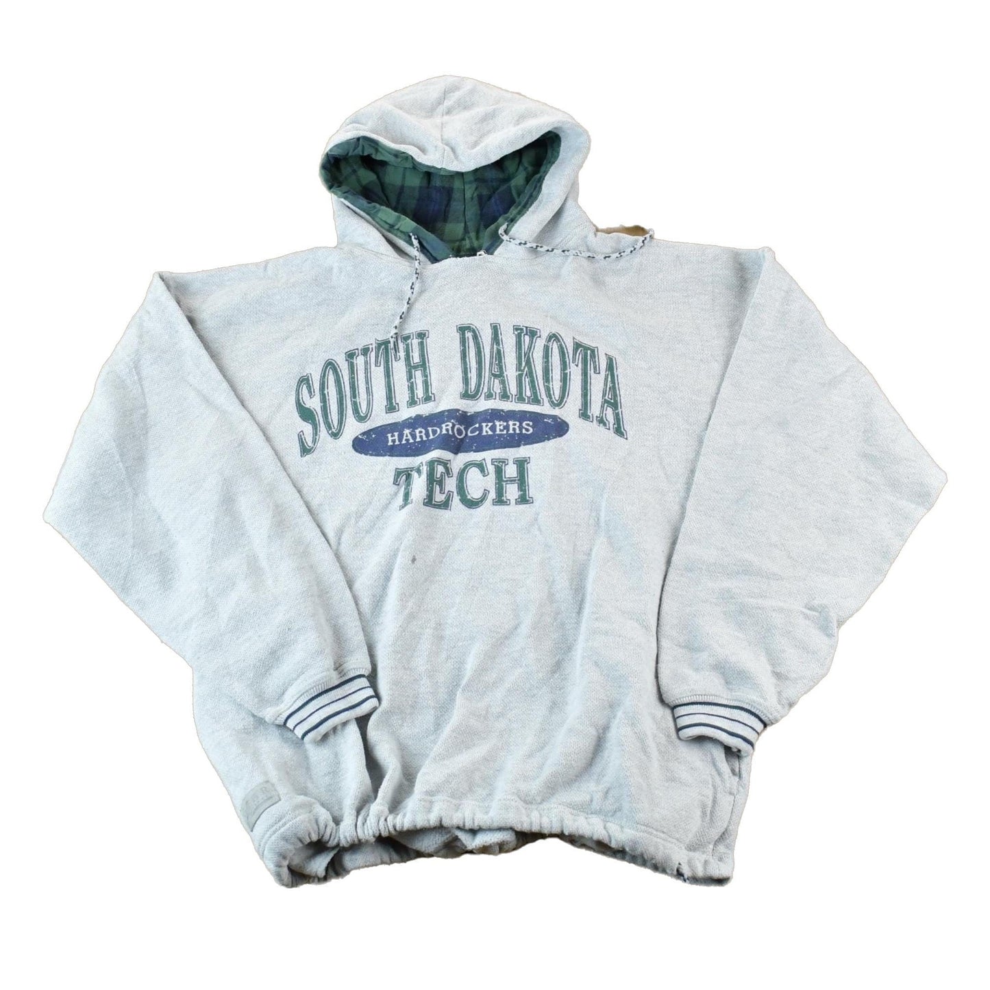 Vintage 1990s South Dakota Tech Hardrockers Souvenir Plaid Lined Hooded Sweatshirt Made In USA Men's Large from propervintagecanada
