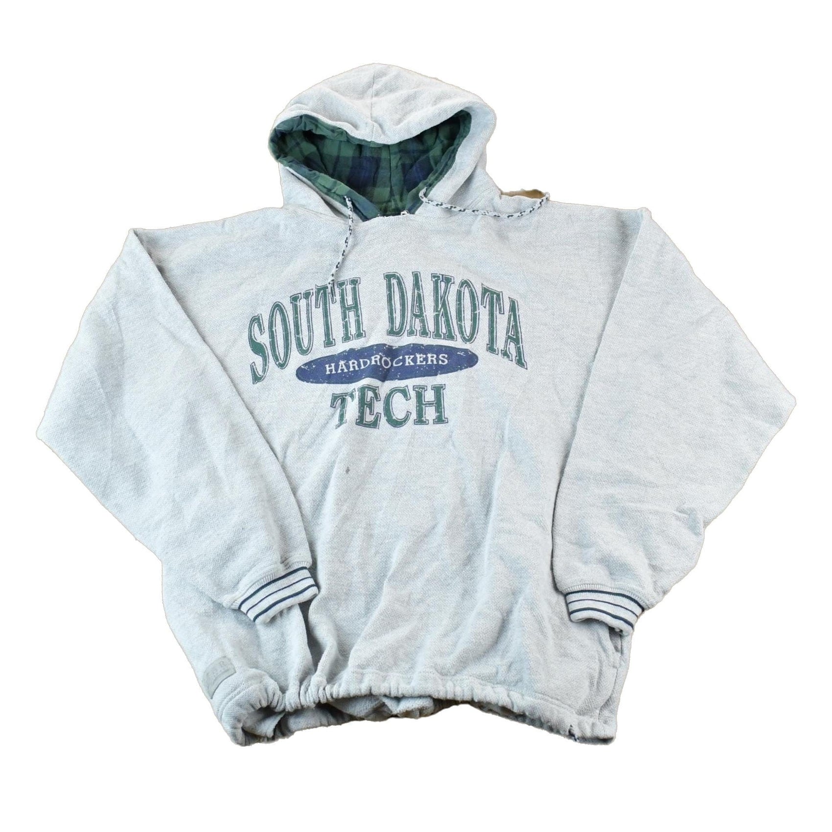 Vintage 1990s South Dakota Tech Hardrockers Souvenir Plaid Lined Hooded Sweatshirt Made In USA Men's Large from propervintagecanada