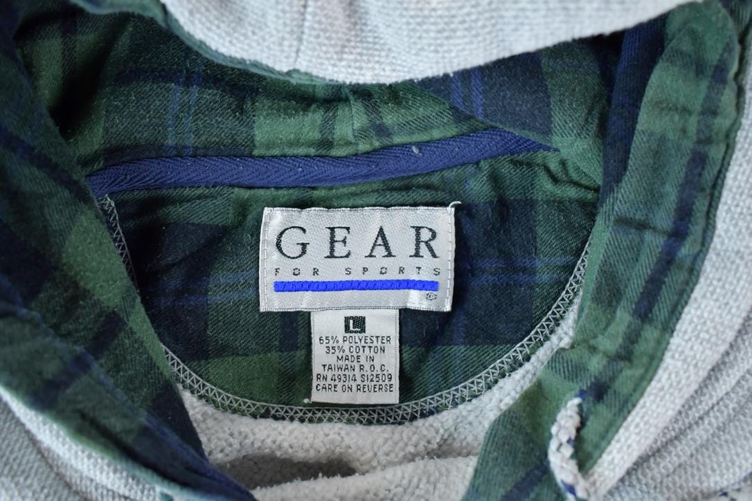 Vintage 1990s South Dakota Tech Hardrockers Souvenir Plaid Lined Hooded Sweatshirt Made In USA Men's Large from propervintagecanada