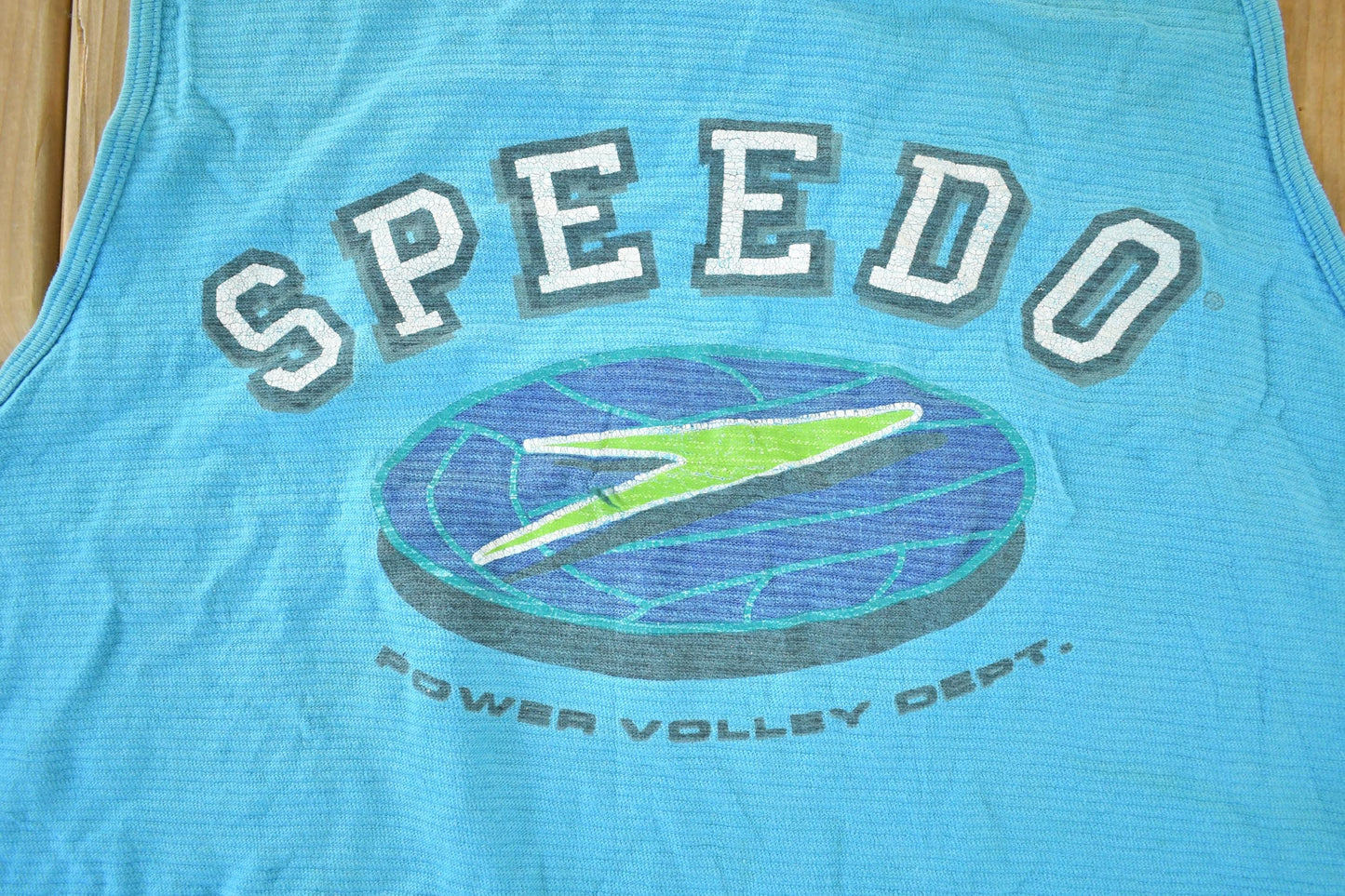 Vintage 1990s Speedo Power Volleyball Souvenir Single Stitch Graphic Print Tank Made In USA Men's Large from propervintagecanada