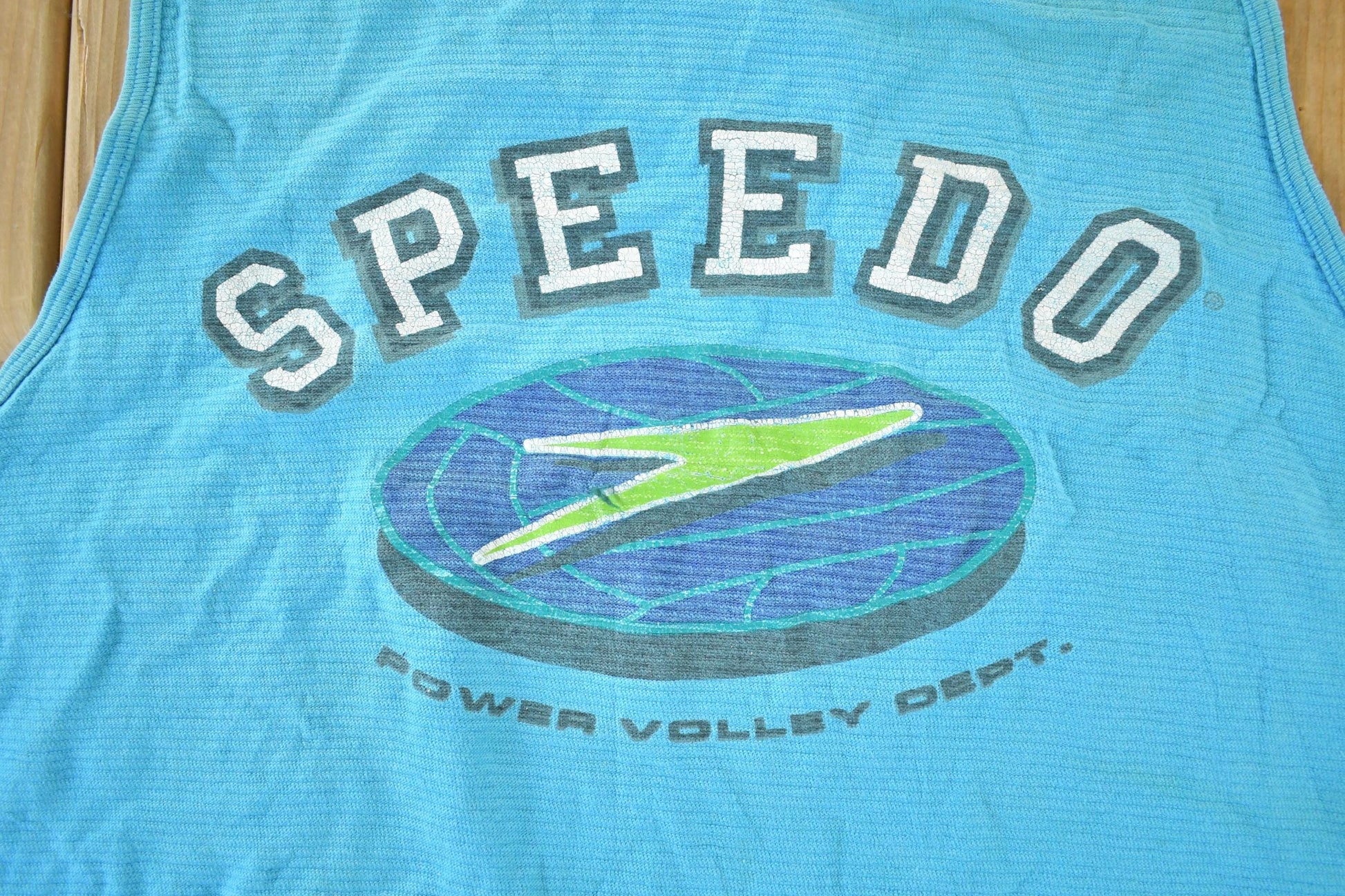 Vintage 1990s Speedo Power Volleyball Souvenir Single Stitch Graphic Print Tank Made In USA Men's Large from propervintagecanada