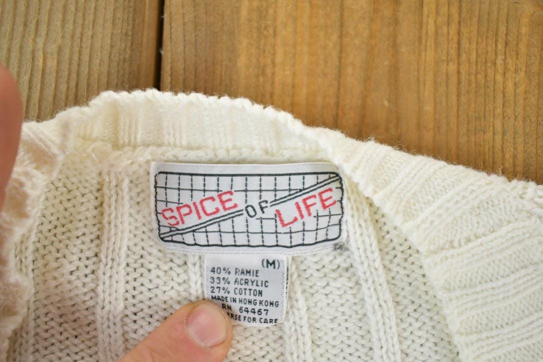 Vintage 1990s Spice Of Life Knit Perfect Mild Distress Cardigan Sweater Women's M from propervintagecanada
