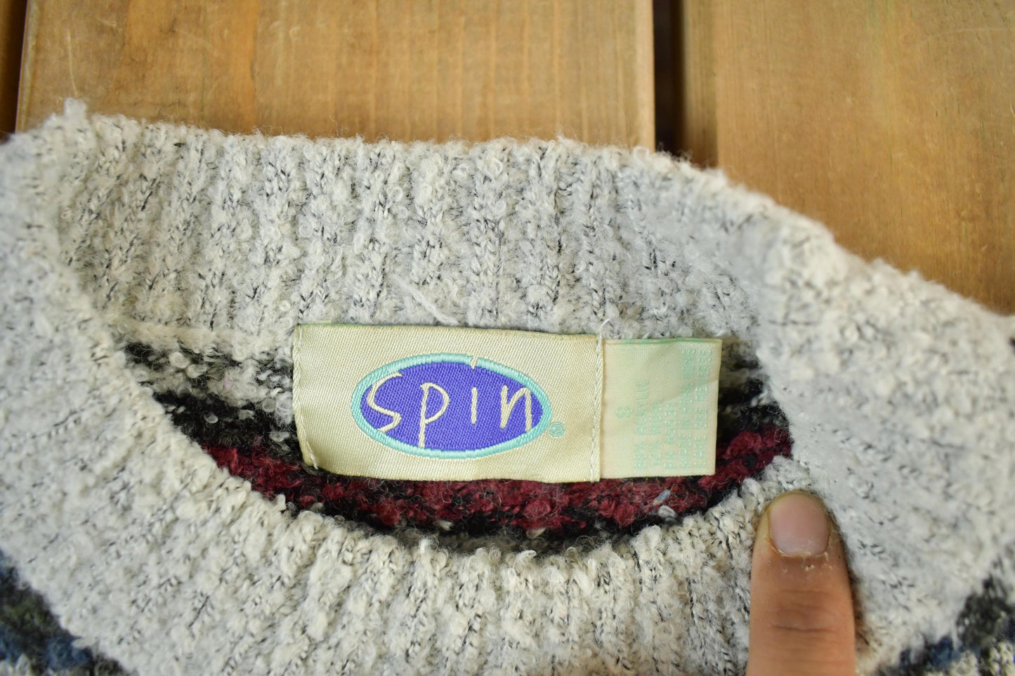 Vintage 1990s Spin Knit Abstract Pattern Crewneck Sweater Mens Small from propervintagecanada