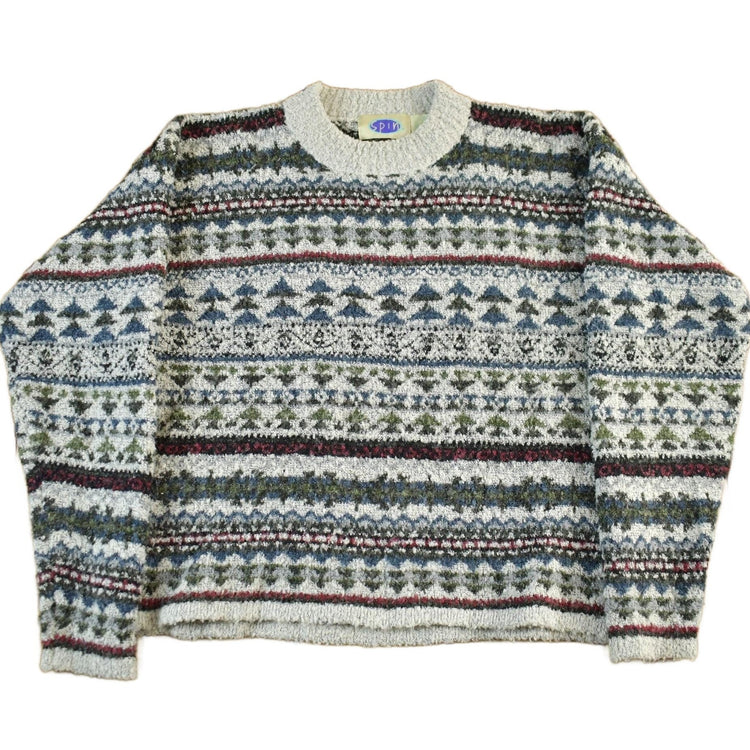 Vintage 1990s Spin Knit Abstract Pattern Crewneck Sweater Mens Small from propervintagecanada