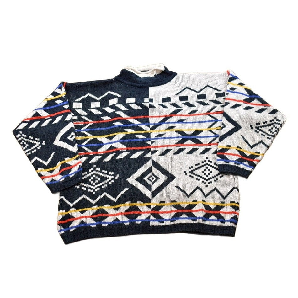 Vintage 1990s Split Color Knit Crewneck Sweater Women's L from propervintagecanada