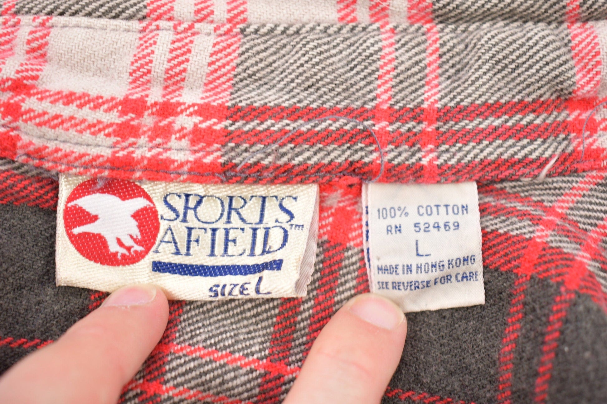 Vintage 1990s Sports Afieid Plaid Flannel Button Up Shirt Men's L from propervintagecanada