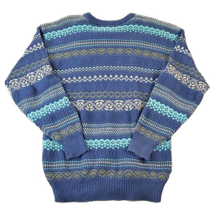 Vintage 1990s Sportswear Chunky Knit Abstract Pattern Crewneck Sweater Made In 90s Crewneck 100% Cotton Men's Medium from propervintagecanada