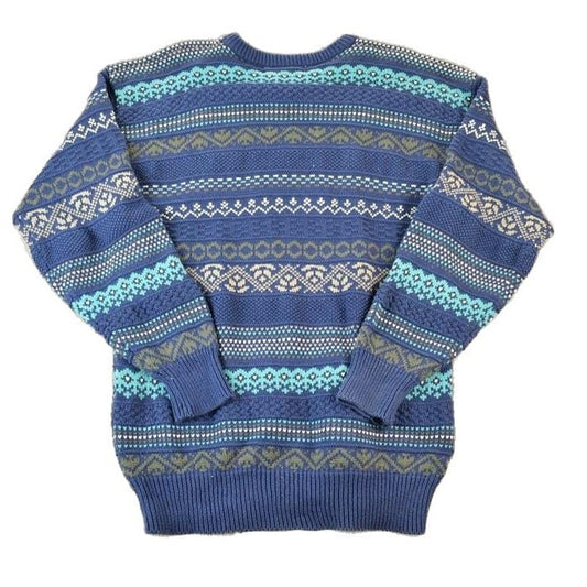 Vintage 1990s Sportswear Chunky Knit Abstract Pattern Crewneck Sweater Made In 90s Crewneck 100% Cotton Men's Medium from propervintagecanada