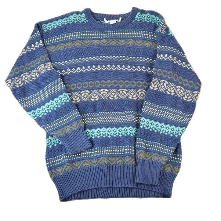 Vintage 1990s Sportswear Chunky Knit Abstract Pattern Crewneck Sweater Made In 90s Crewneck 100% Cotton Men's Medium from propervintagecanada