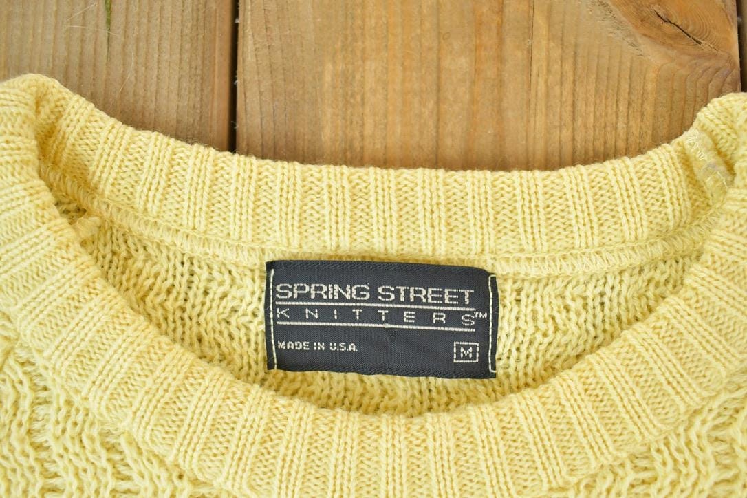 Vintage 1990s Spring Street Knitters Cable Knit Abstract Pattern Crewneck Sweater Made In USA Men's Medium from propervintagecanada
