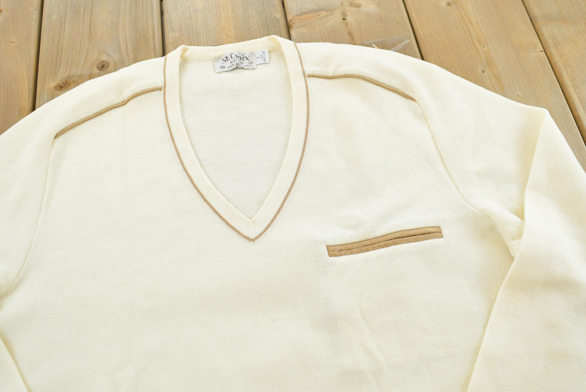 Vintage 1990s St. Croix Knitted Wool V-Neck Sweater Mens M from propervintagecanada