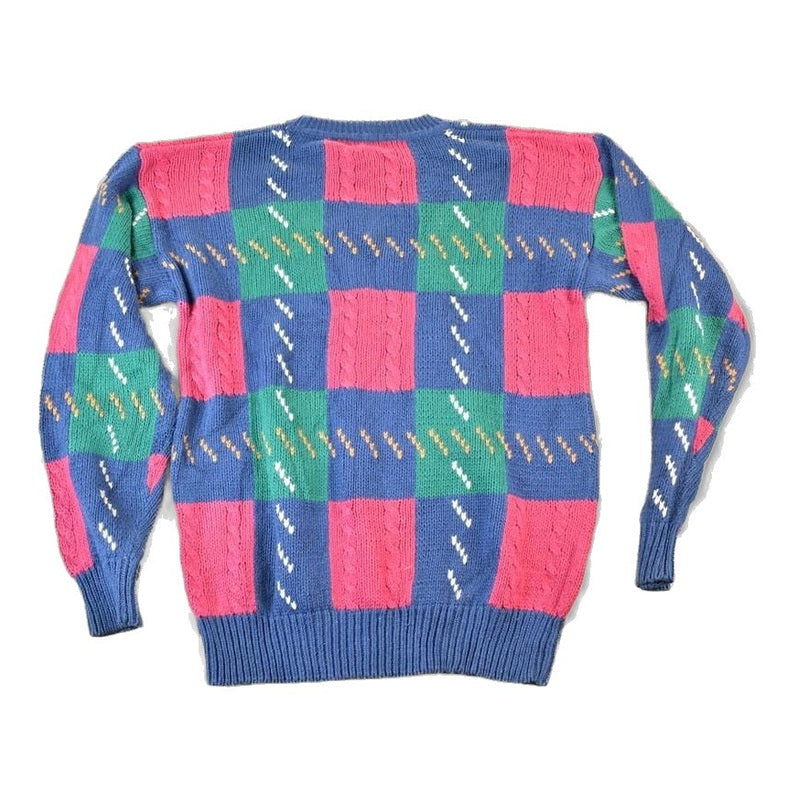 Vintage 1990s St John's Bay Cable Knit Abstract Pattern Crewneck Sweater Mens L from propervintagecanada