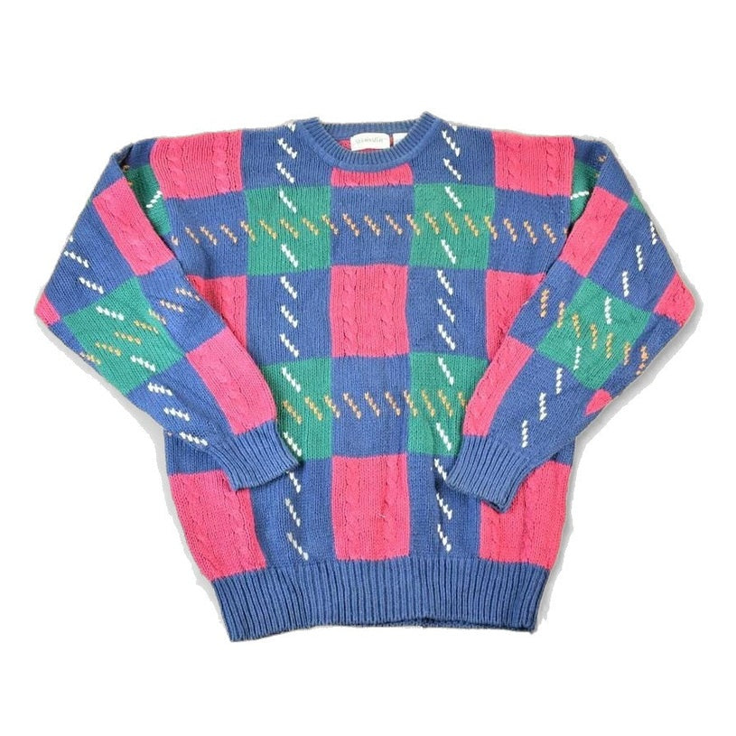 Vintage 1990s St John's Bay Cable Knit Abstract Pattern Crewneck Sweater Mens L from propervintagecanada
