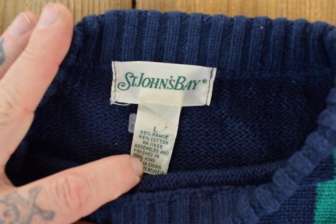 Vintage 1990s St John's Bay Knit Crewneck Sweater Men's Large from propervintagecanada