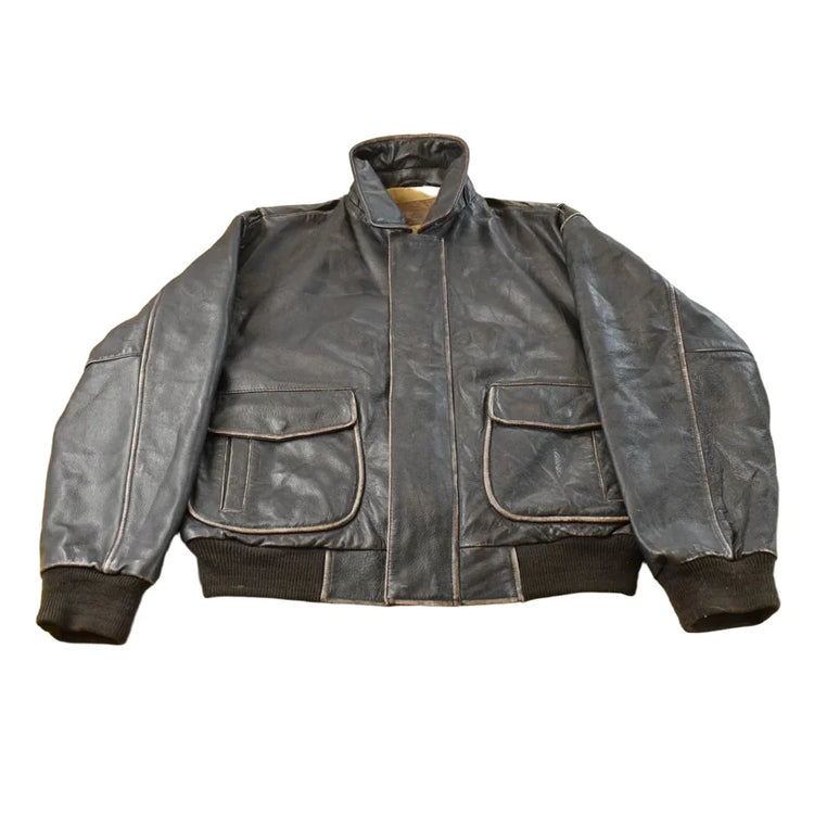 Vintage 1990s St. John's Bay Leather Flight Jacket Men's Large from propervintagecanada