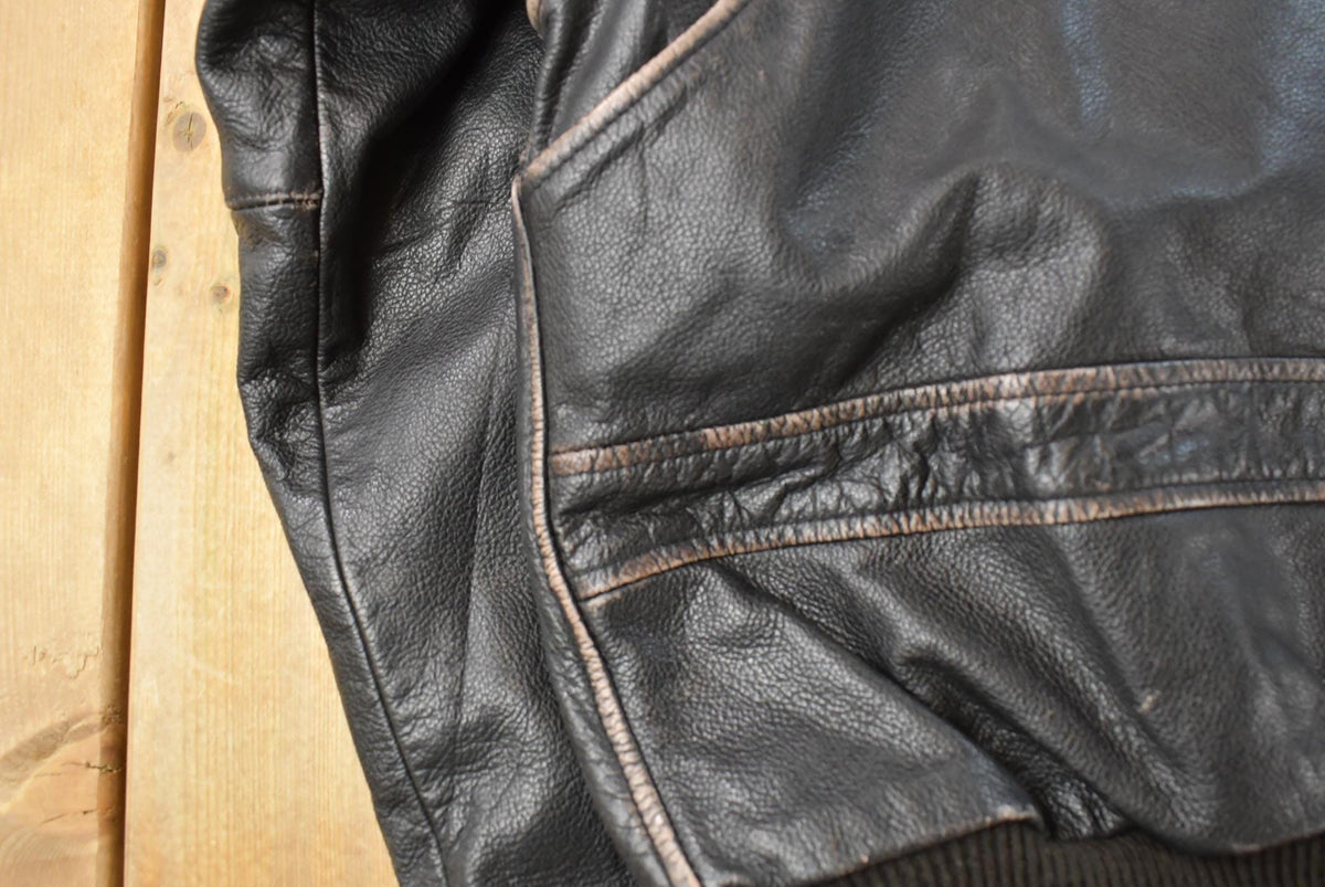 Vintage 1990s St. John's Bay Leather Flight Jacket Men's Large from propervintagecanada