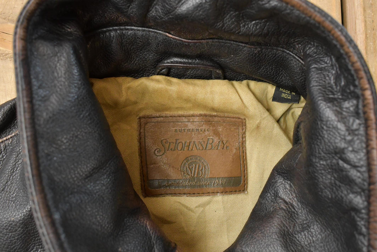 Vintage 1990s St. John's Bay Leather Flight Jacket Men's Large from propervintagecanada