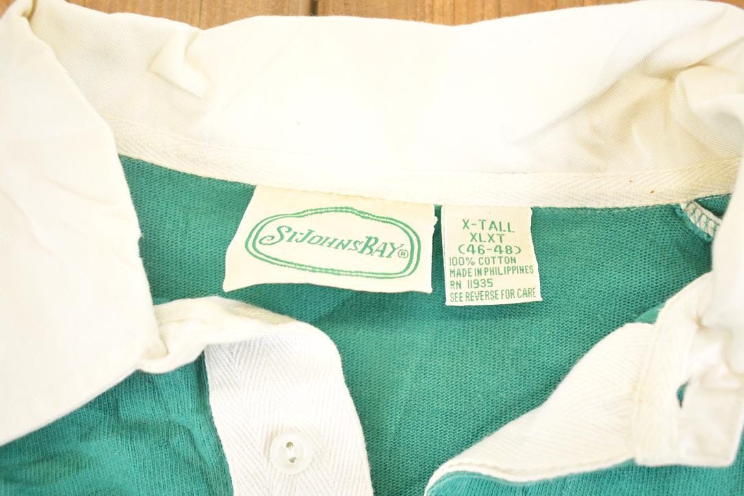 Vintage 1990s St John's Bay Quarter Button Rugby Button Up Shirt Men's L from propervintagecanada