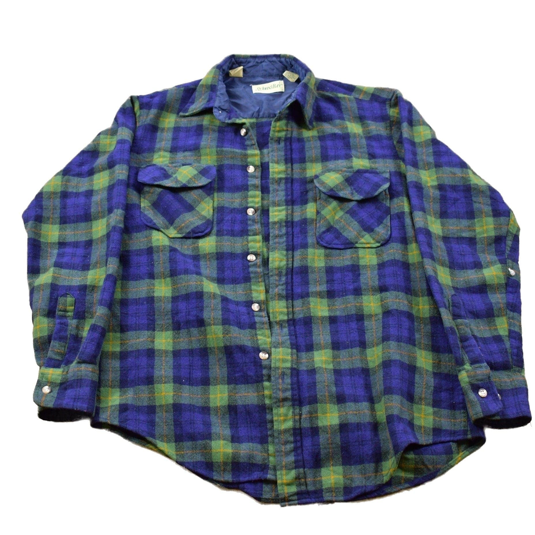 Vintage 1990s St. Johns Bay 100% Virgin Wool Lined Plaid Button Up Shirt Men's Large from propervintagecanada