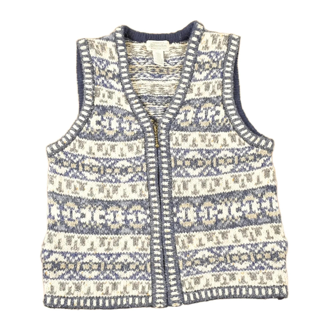 Vintage 1990s St Johns Bay Abstract Knit Cardigan Sweater Vest Men's S from propervintagecanada