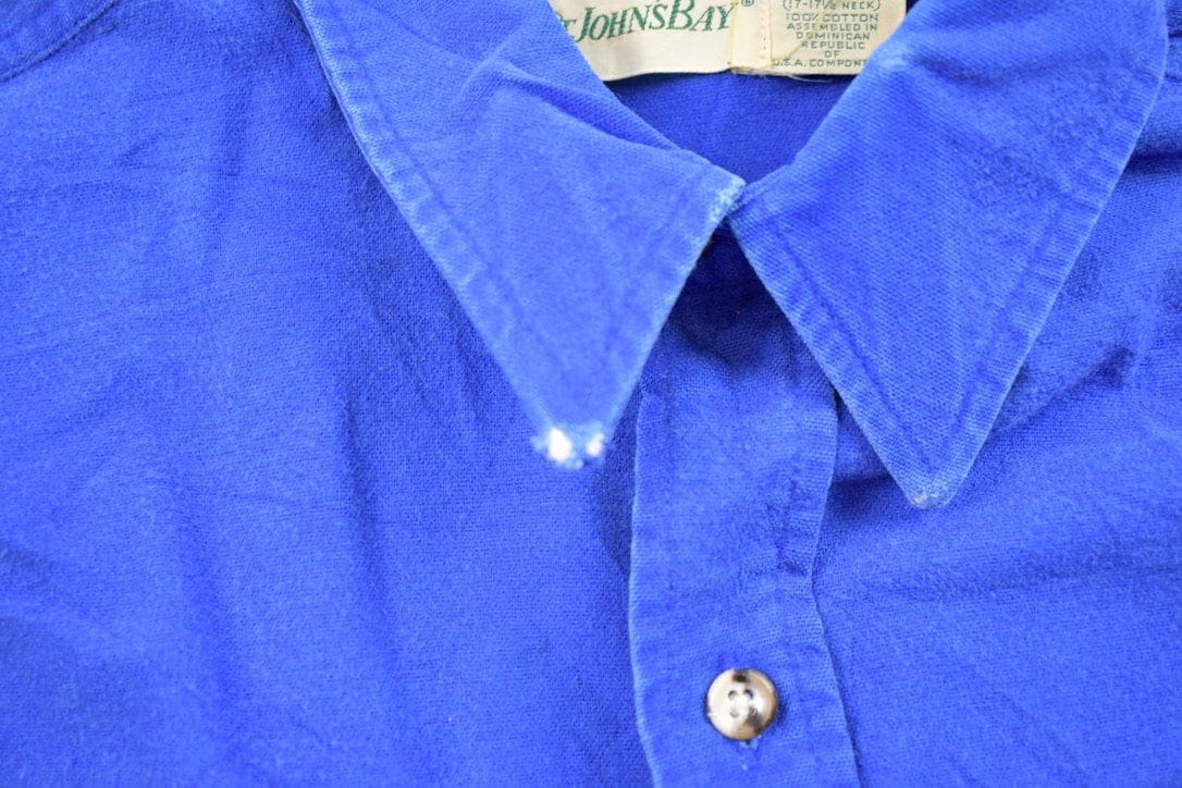 Vintage 1990s St Johns Bay Blank Blue Button Up Shirt Men's XL from propervintagecanada