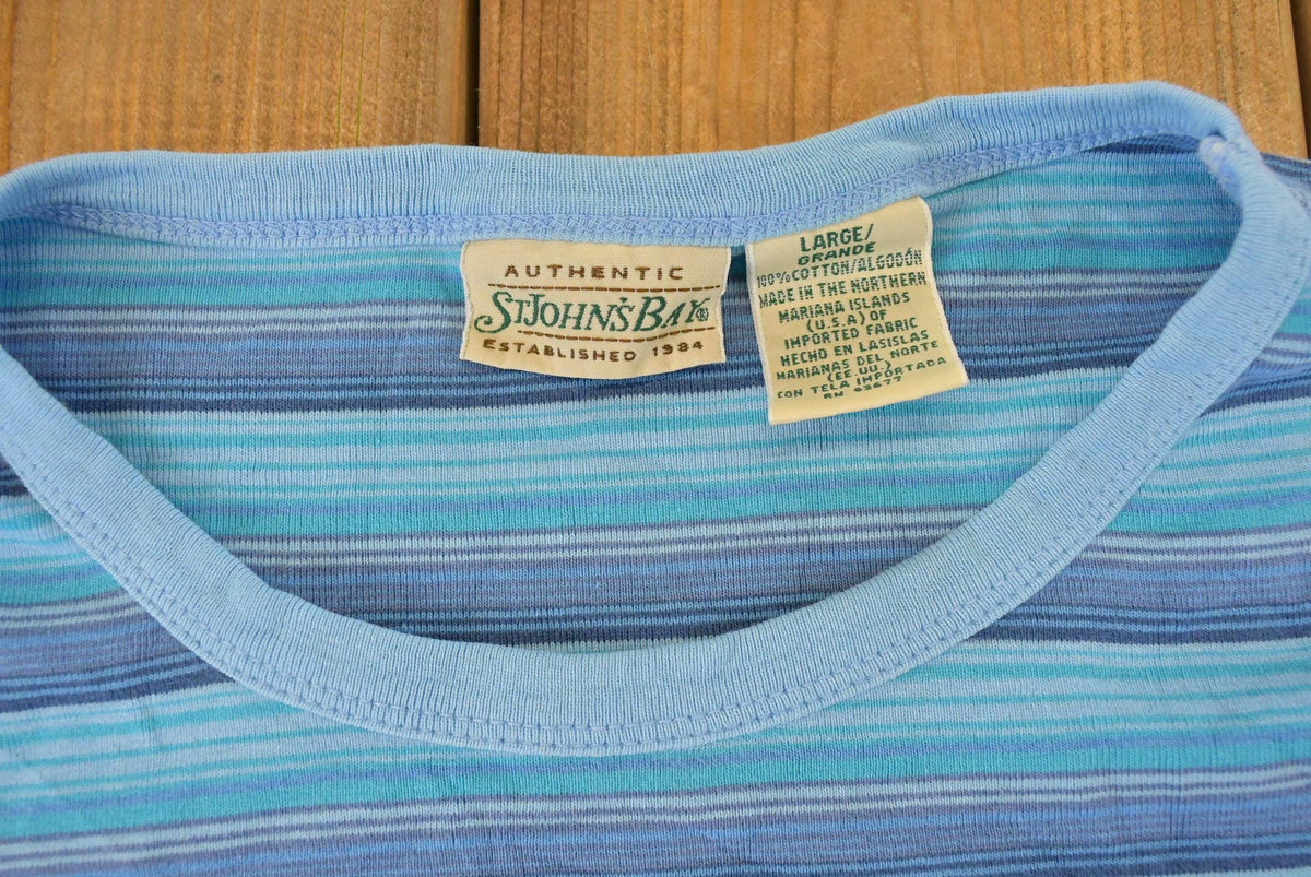 Vintage 1990s St Johns Bay Blue Striped T-Shirt Women's L from propervintagecanada