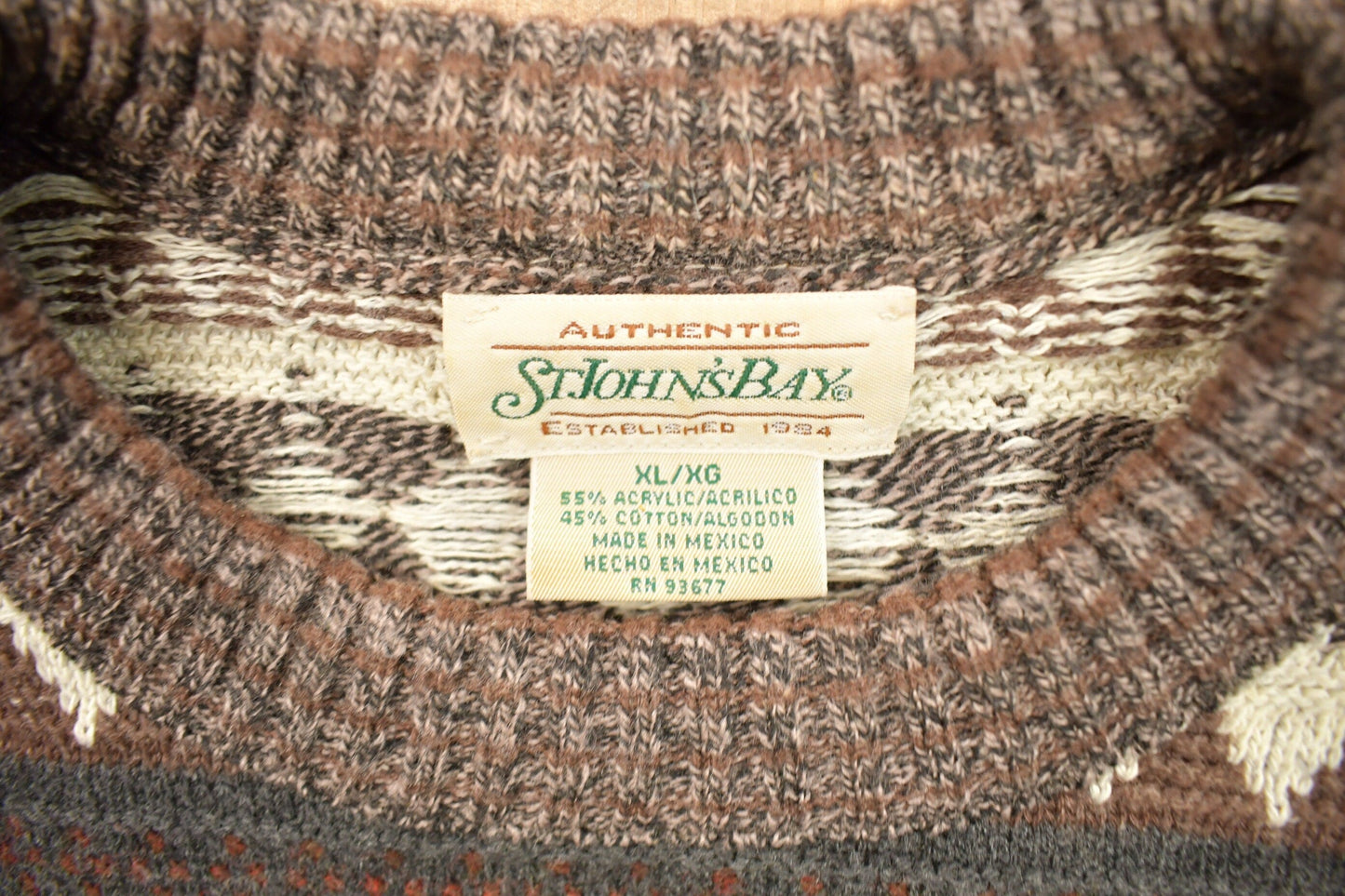 Vintage 1990s St. Johns Bay Knitted Pattern Crewneck Sweater Men's XL from propervintagecanada