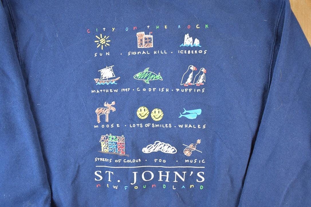 Vintage 1990s St Johns Newfoundland Souvenir Crewneck Sweatshirt Made In USA Men's XL from propervintagecanada