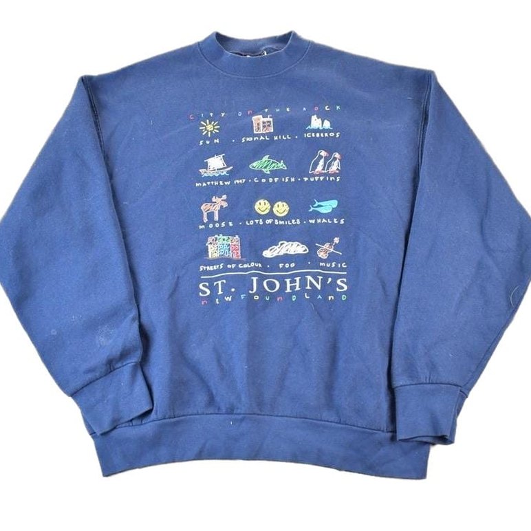Vintage 1990s St Johns Newfoundland Souvenir Crewneck Sweatshirt Made In USA Men's XL from propervintagecanada