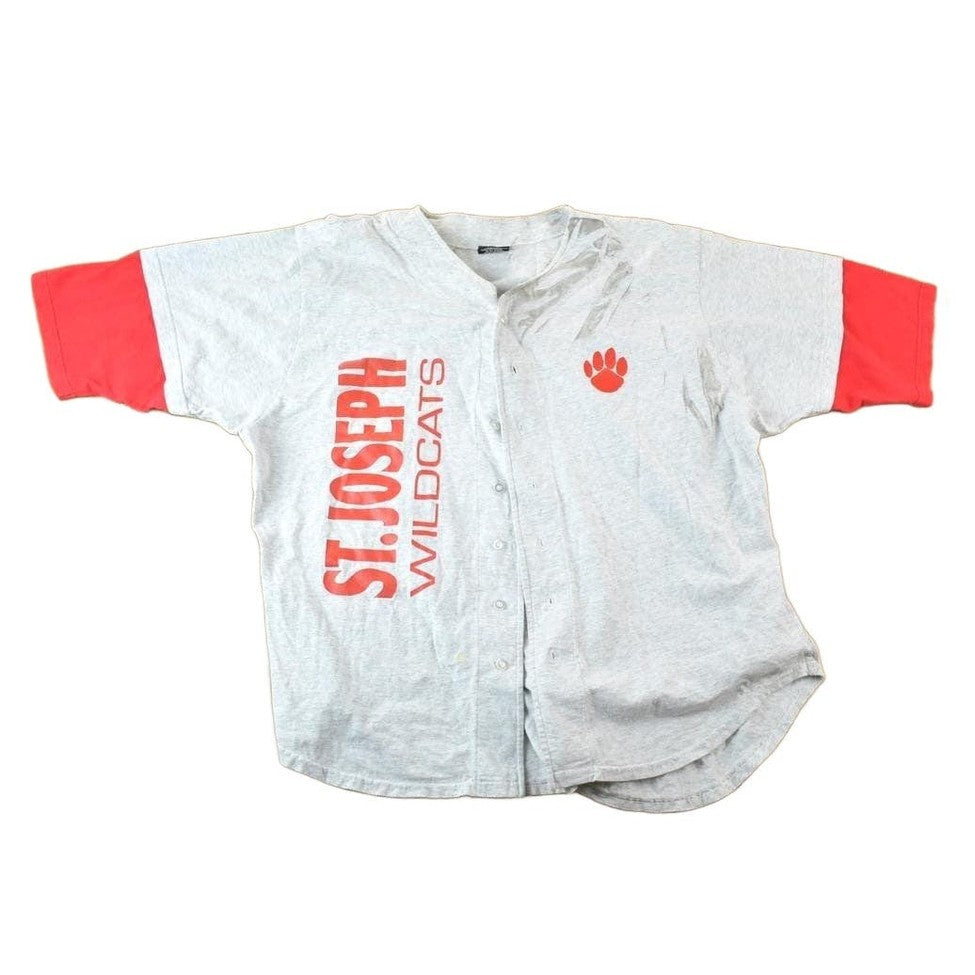 Vintage 1990s St Josephs Wildcats Baseball Style Signal Sports Button Up Souvenir Single Stitch Graphic Print T-Shirt Made In USA Men's XL from propervintagecanada