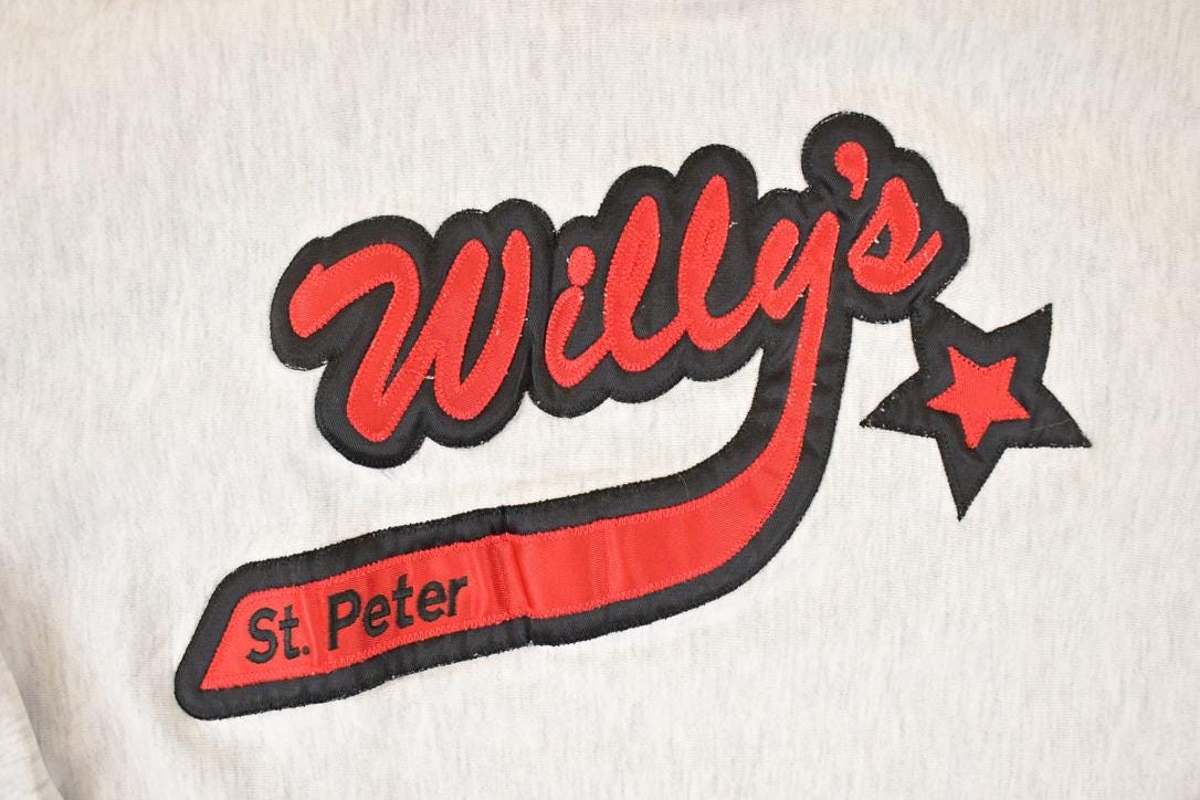 Vintage 1990s St Peters Willy's Cross Grain University Hoodie Sweater Men's L from propervintagecanada