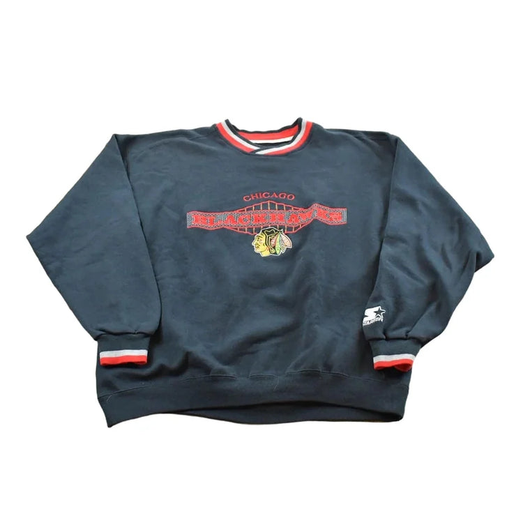 Vintage 1990s Starter Chicago Blackhawks NHL Hockey Embroidered Sweatshirt Men's L from propervintagecanada