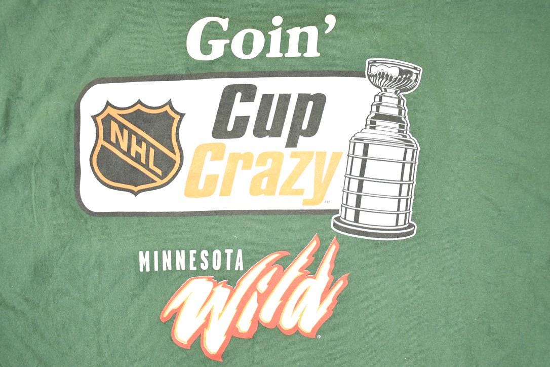 Vintage 1990s Starter Minnesota Wild Cup Crazy NHL T-Shirt Men's XL from propervintagecanada