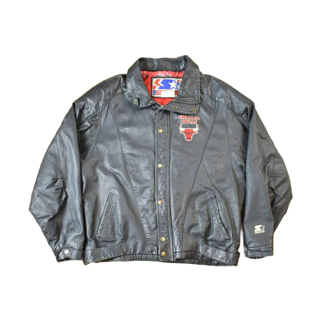 Vintage 1990s Starter NBA Chicago Bulls Leather Jacket from propervintagecanada