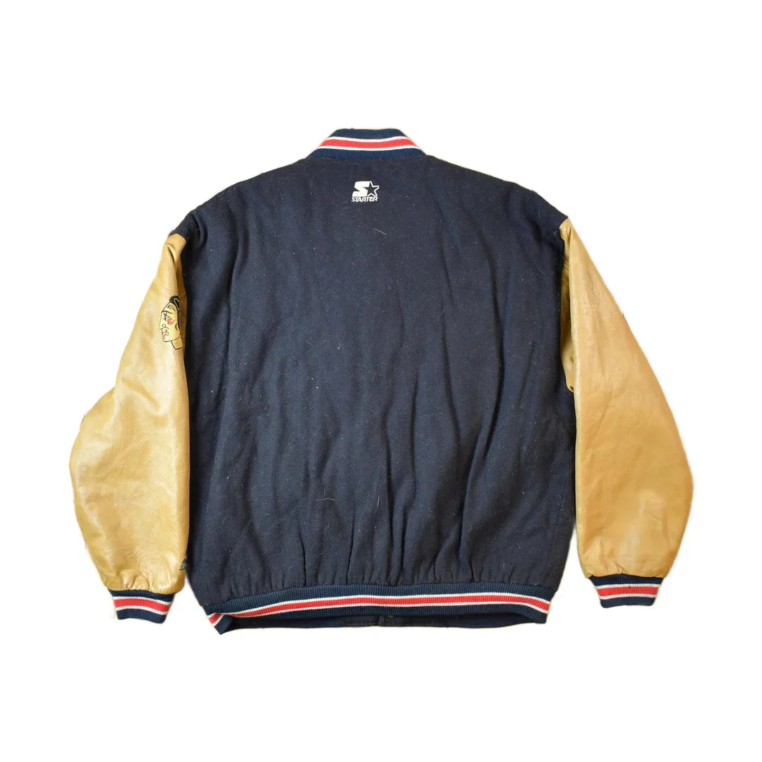 Vintage 1990s Starter NHL Chicago Black Hawks Hockey Wool Varsity Jacket from propervintagecanada