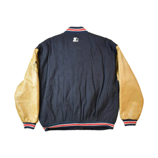 Vintage 1990s Starter NHL Chicago Black Hawks Hockey Wool Varsity Jacket from propervintagecanada