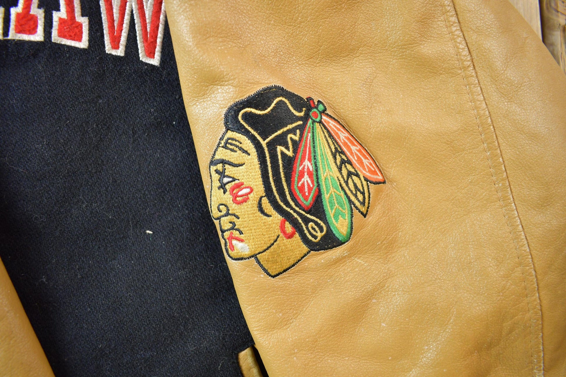Vintage 1990s Starter NHL Chicago Black Hawks Hockey Wool Varsity Jacket from propervintagecanada