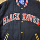 Vintage 1990s Starter NHL Chicago Black Hawks Hockey Wool Varsity Jacket from propervintagecanada