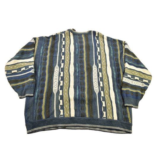 Vintage 1990s STAT 3D Colored Cable Knit Crewneck Sweater Men's 3XL from propervintagecanada