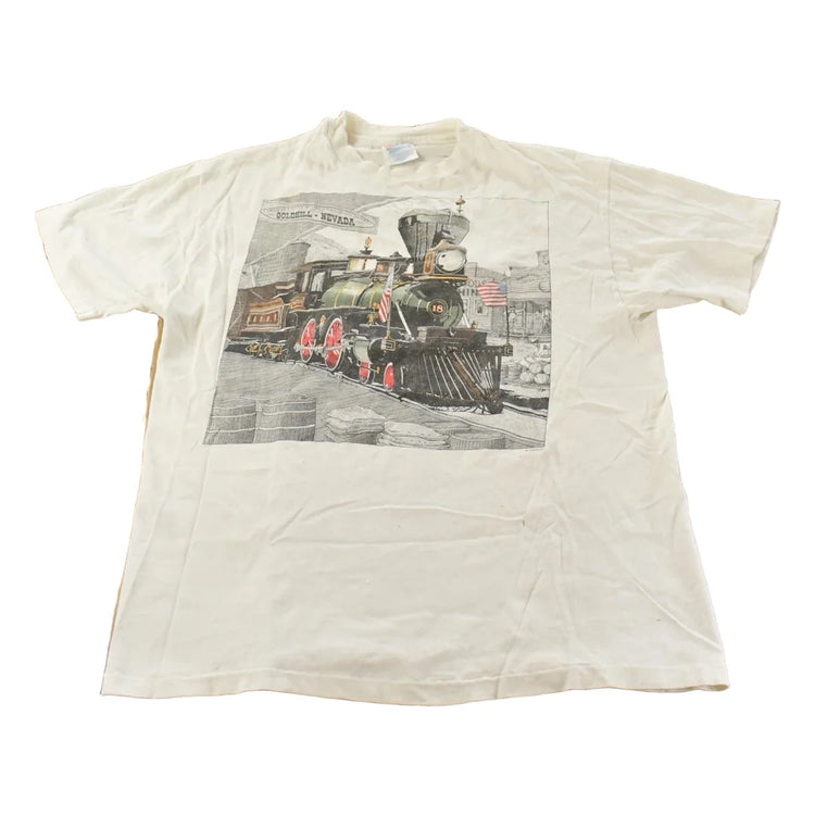 Vintage 1990s Steam Engine Train Souvenir Single Stitch Graphic Print T-Shirt Men's L from propervintagecanada