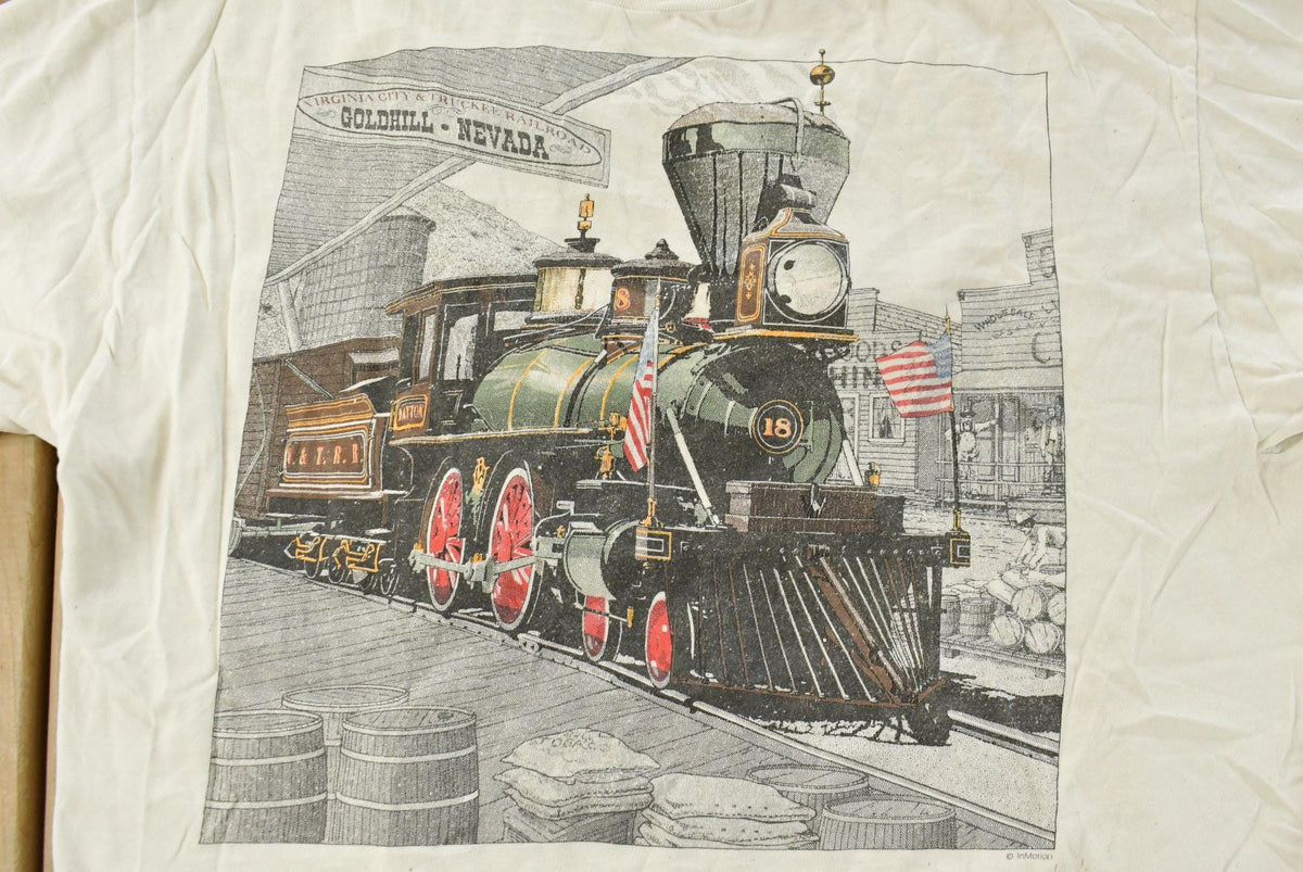 Vintage 1990s Steam Engine Train Souvenir Single Stitch Graphic Print T-Shirt Men's L from propervintagecanada