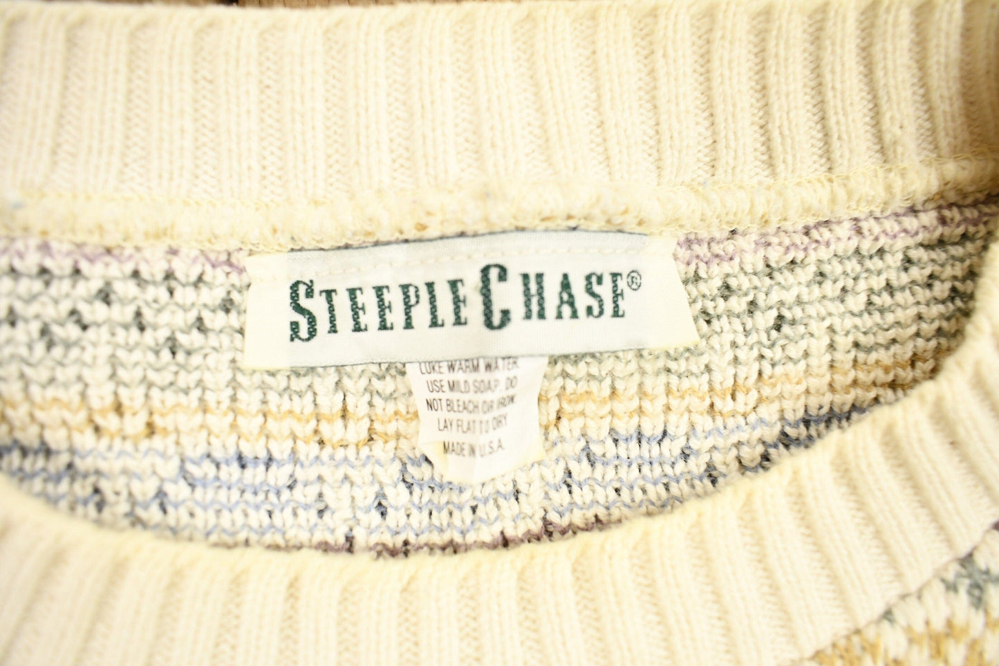 Vintage 1990s Steeple Chase Knitted Striped Crewneck Sweater Men's Medium from propervintagecanada