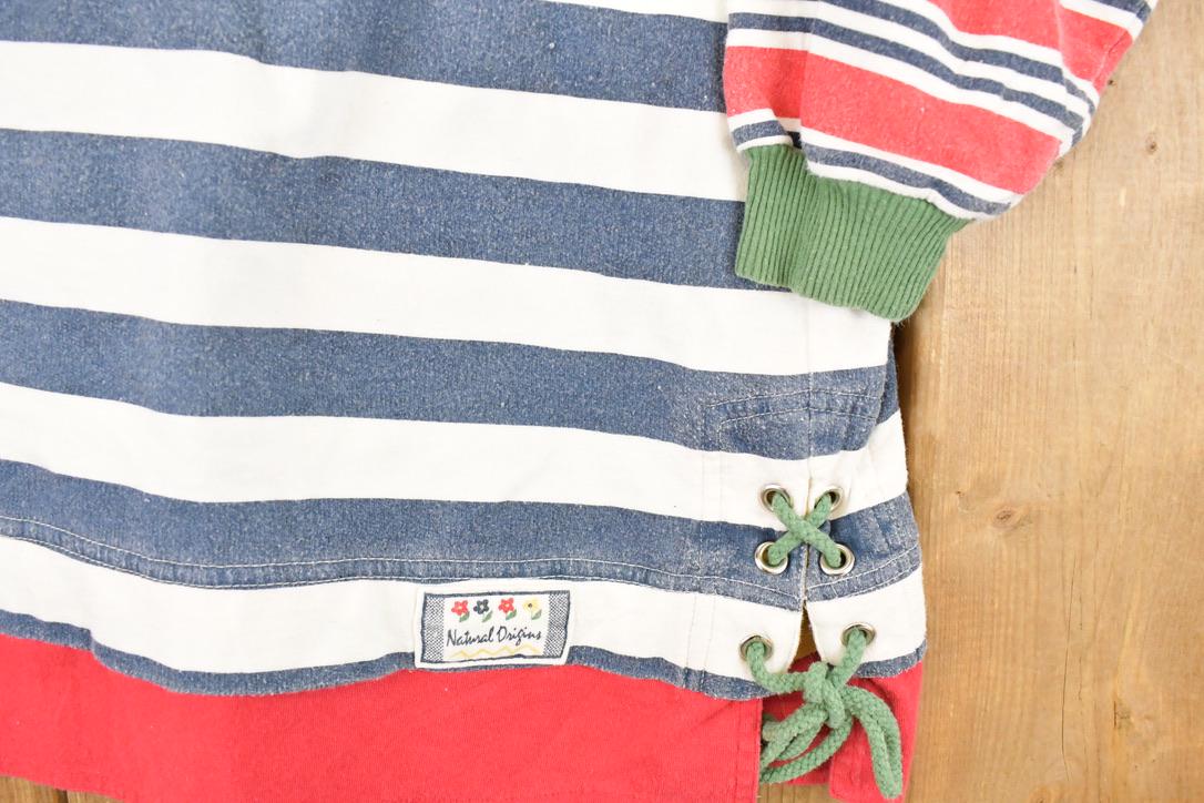 Vintage 1990s Stefani International Unique Striped Tie Up Crewneck Sweatshirt Mens M from propervintagecanada