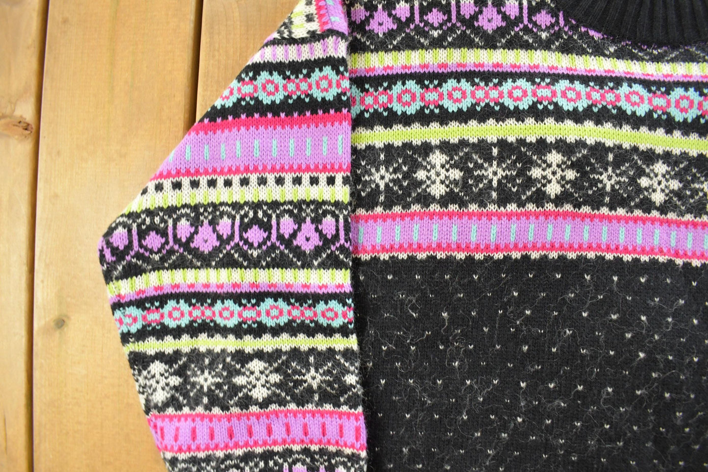 Vintage 1990s Stefano Basics Snowflake Knit Mohair Mockneck Sweater Women's L from propervintagecanada